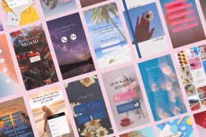 various Instagram story Canva template designs shown tiled