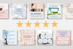 five stars reviews and several stylish Canva template graphics