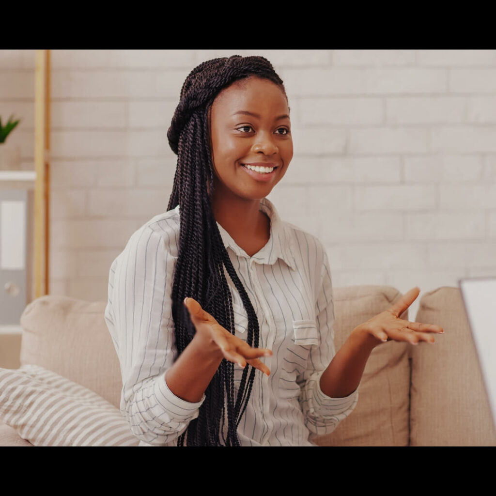 woman talking on camera still