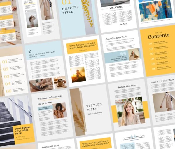 some examples of the page templates included in this eBook templates kit