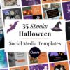 35 spooky Halloween social media Canva templates with bats and witches hat