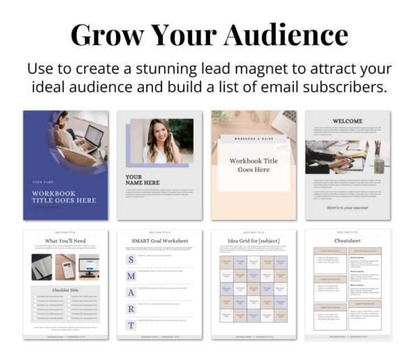 grow your audience by using these workbook canva templates as lead magnets