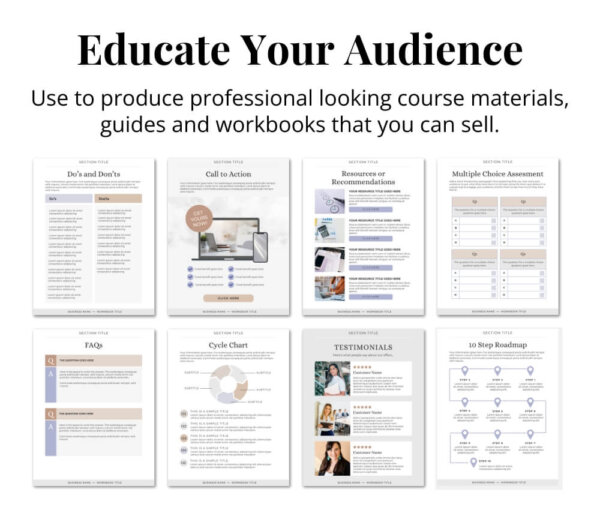 educate your audience and use this kit to product course material, guides and workbooks to sell